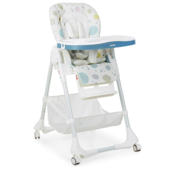 Детский стульчик для кормления Bambi M 3822-6 кожаный с выдвижным столиком (круги синий)