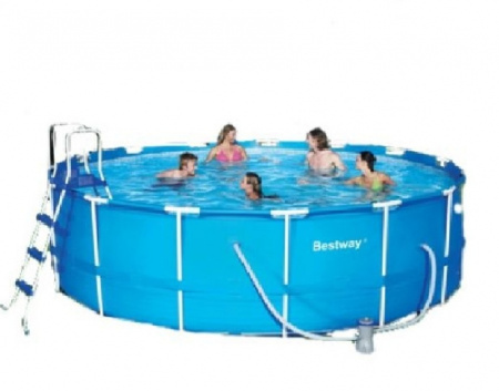 фото Голубой с лесенкой каркасный  басейн Bestway 56100 (457х 122 см)