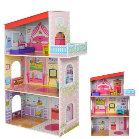 фото Деревянный домик для куклы MD 1205 мебель 3 этажа