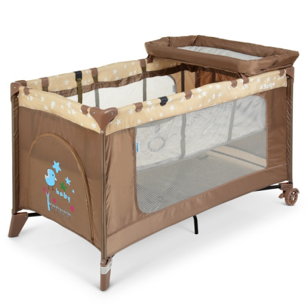 фото Детский манеж El Camino ME 1054 SAFE PLUS Stars Beige кровать пеленальный столик (бежевый)