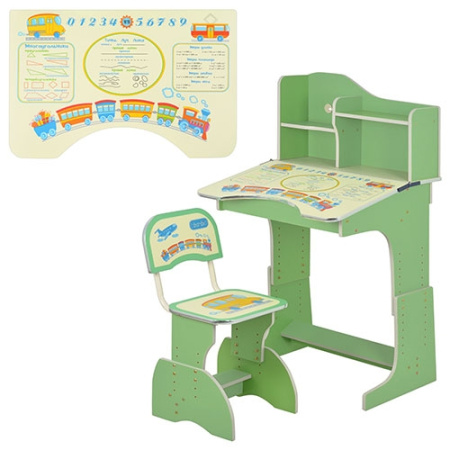 фото Детская парта Bambi HB 2071-03-7 регулируется высота на русском языке (зеленая)