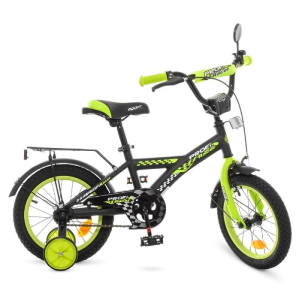 Двухколесный велосипед для детей 14 дюймов Profi T1437 Racer (черно-салатовый)
