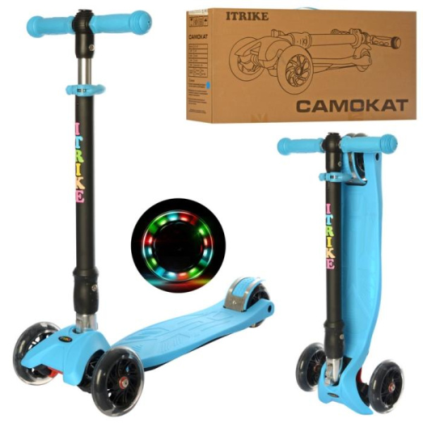 Детский складной самокат iTrike JR 3-072-B с рулем 62-83 см (голубой)