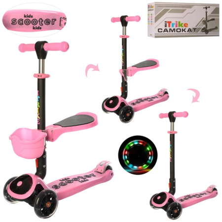 фото Трехколесный самокат-беговел для детей iTrike JR 3-074-P руль 61,5-83см (розовый)