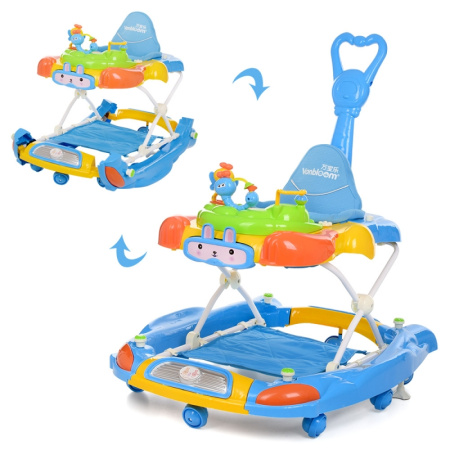 фото Детские музыкальные ходунки Bambi M 4021-1 качалка 3в1 с ручкой и ковриком (голубые)