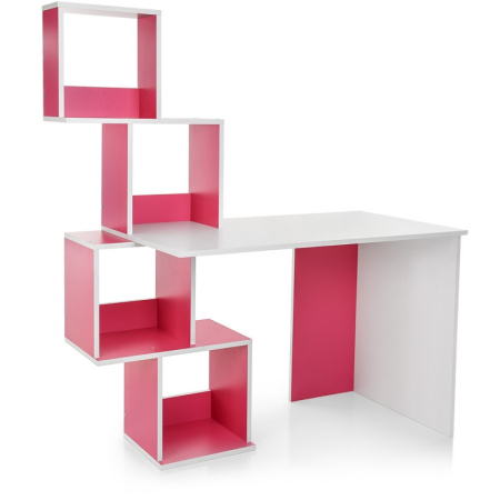 фото Детская деревянная парта M 3854-16 с надстройкой (бело-малиновая)