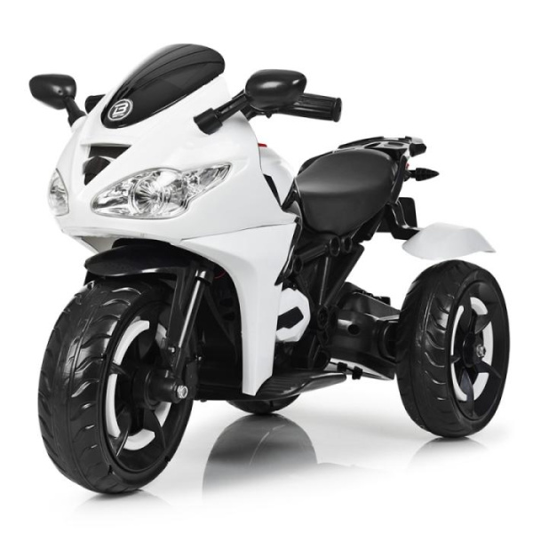 Мотоцикл для детей Bambi M 3683L-1 светящиеся колеса и кожаное сиденье (белый)
