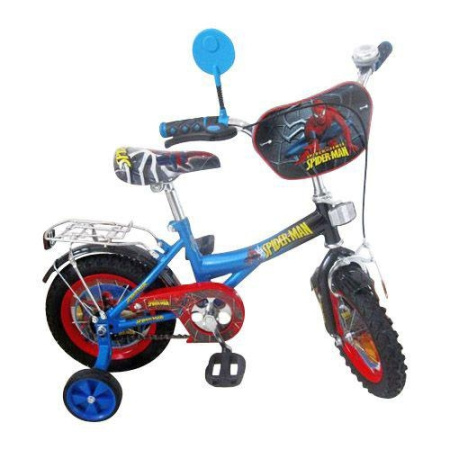 фото Двухколесный велосипед Человек Паук 12” P 1245S с дополнительными боковыми колесами (голубой)