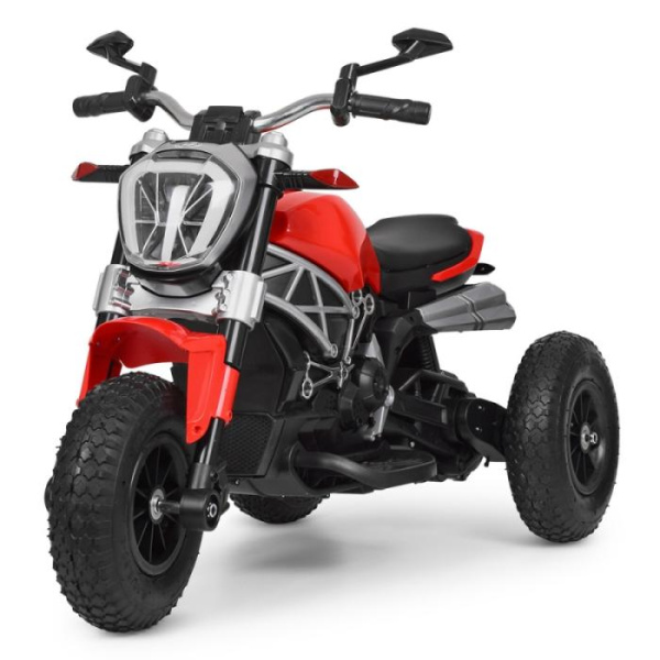 Детский ретромотоцикл Bambi M 4008AL-3 с кожаным сиденьем на надувных колесах (красный)