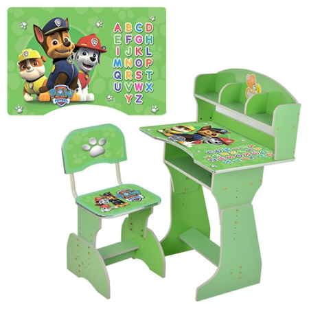 фото Парта со стульчиком для детей HB-2070M03-04 регулируемая высота (зеленая Щенячий патруль)