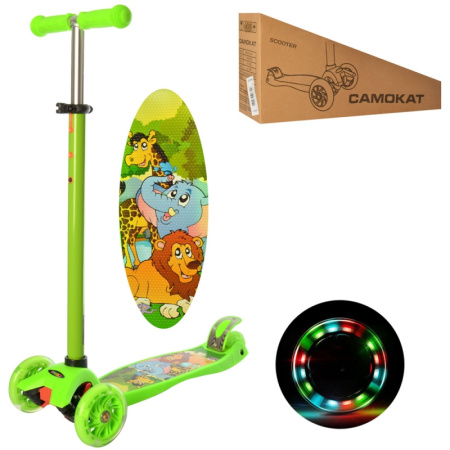 фото Детский самокат три колеса iTrike JR 3-055-GR свет колес и рисунок руль 76-85 см (салатовый)