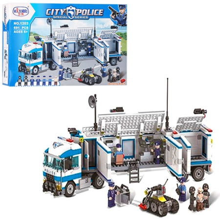 фото Детский конструктор Полиция 1203 трейлер прицеп-база (691 деталь)