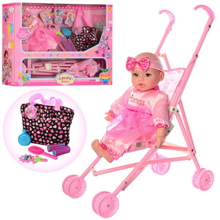 фото Мягконабивной пупс с коляской 60665-T03 аксессуары