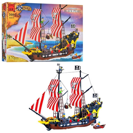 фото Детский конструктор Brick 308/298783 «Пиратский корабль с пиратами» , аналог Lego (870 дет.)
