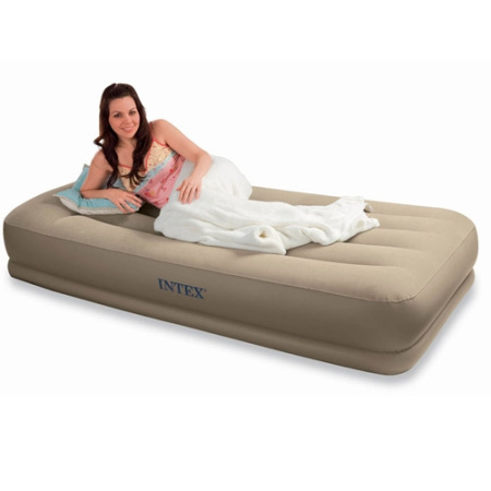 фото Высокий односпальный надувной матрац Intex 67742 со встроенным насосом 220 V (203-102-38см)