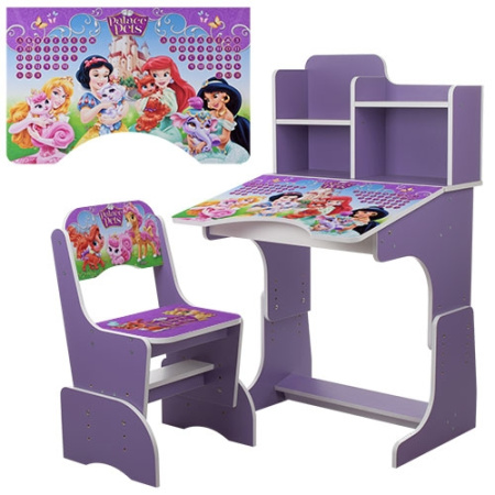 фото Парта с полочками Bambi W 2071-8-2 регулируемая по высоте (сиреневая принцессы)