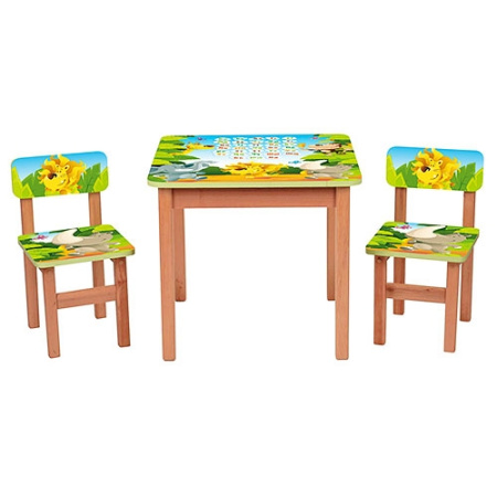 фото Деревянный столик с двумя стульчиками F191 Животные