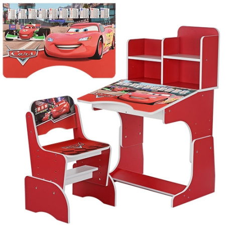 фото Парта с полочками Bambi W 2071-2-2 регулируемая по высоте (красная Тачки)