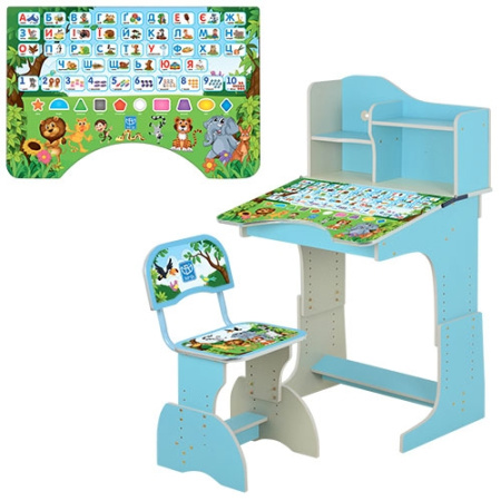 фото Регулируемая парта со стульчиком BAMBI HB 2071M06-05 (голубая украинский алфавит)
