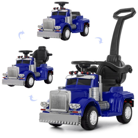фото Детский электромобиль 2в1 грузовик-толокар M 4110-4 с мотором и аккумулятором (синий)