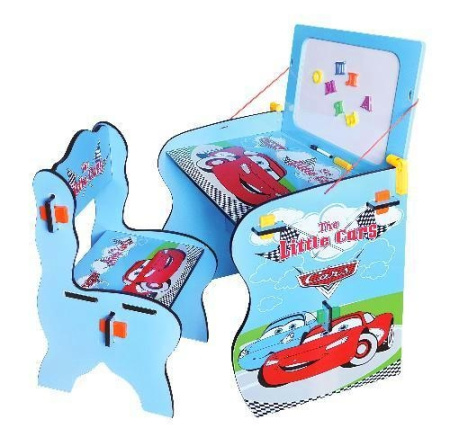 фото Детская парта "Тачки" W 091 со стульчиком и доской для рисования