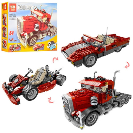 фото Конструктор для детей 3в1 24023 транспорт резиновые колеса (607 деталей)