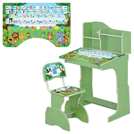 фото Детская парта со стульчиком HB 2071M03-08 полочки (зеленая английский алфавит)