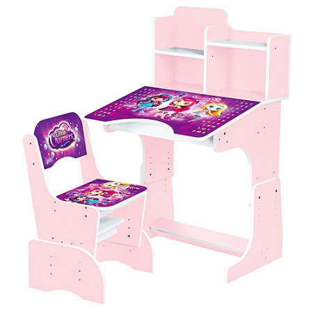 фото Детская парта с полочками и стульчиком W 2071-45-2 регулируемая высота (розовая)