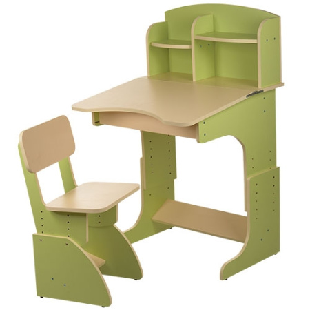 фото Парта с полочками и стульчиком F2071-5 регулируемая (зеленая)