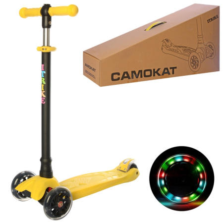 фото Самокат для детей iTrike JR 3-073-Y светящиеся колеса руль 66-88 см (желтый)