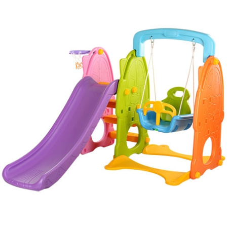 фото Комплекс Горка – качель B0903-4 с прямым спуском, баскетбольным кольцом и подзорной трубой