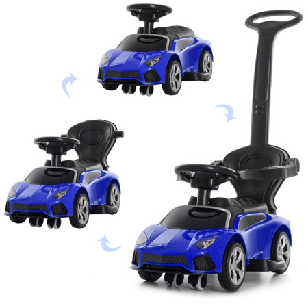 фото Детская каталка-толокар Lamborghini M 4070-4 с родительской ручкой 2в1 (синяя)
