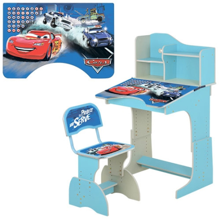 фото Регулируемая парта со стульчиком BAMBI HB 2071M06-01 (голубая Тачки)