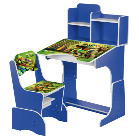 фото Детская парта со стульчиком Черепашки Ниндзя W 2071-68-5 регулируется высота (синяя)