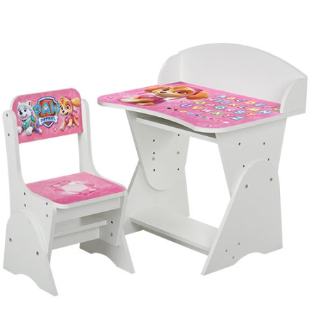 фото Регулируемая парта со стульчиком ML-315-09-1 Щенячий патруль (белая, англ.алфавит)