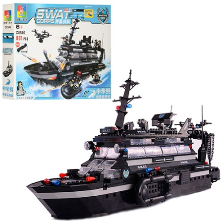 фото Детский конструктор JUBILUX C0546A спецназ корабль лодка (981 деталь)