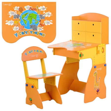фото Детская парта Растишка W 078 Bambi, стульчик, полочки, ниша
