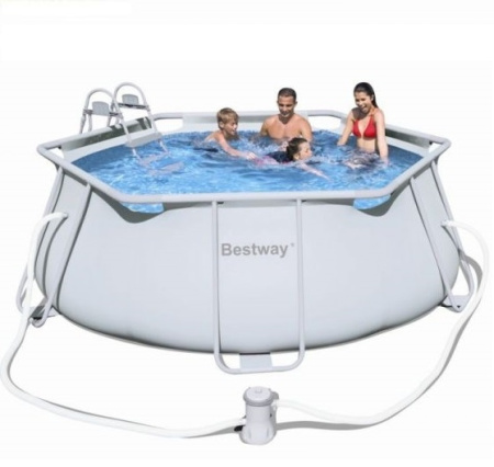 фото Шестиугольный каркасный бассейн 56245 с фильтр-насосом