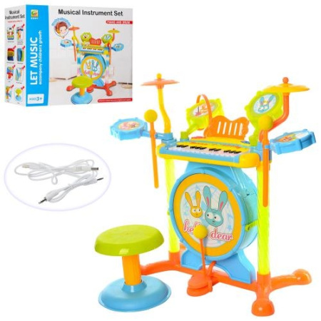фото Детский синтезатор на ножках BB397 со стульчиком от сети запись микрофон