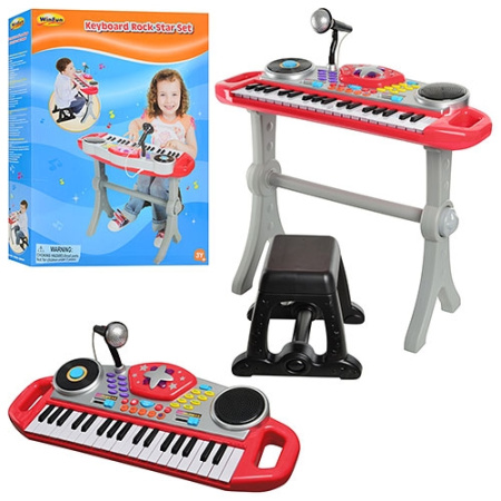 фото Детский синтезатор на ножках Win Fun 2068 NL со стульчиком и микрофоном