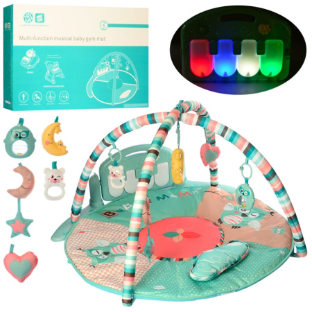 фото Развивающий музыкальный коврик HX11200-A пианино музыка звук свет дуги с подвесками