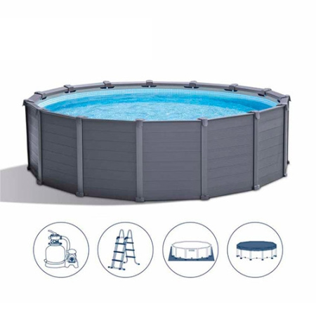 фото Бассейн каркасный Intex 26384 фильтр-насос лестница подстилка тент (478-124 см)