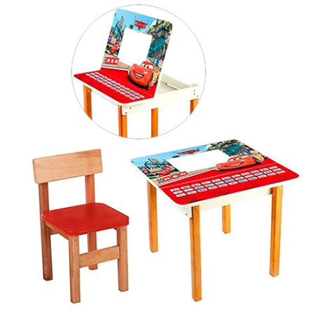 фото Деревянный столик со стульчиком F09-1 Тачки открывается столешница