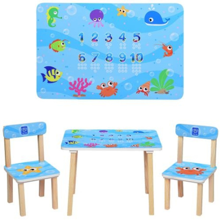фото Детский столик со стульчиками 501-40 Рыбки деревянный