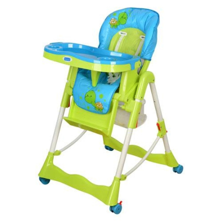 фото Стульчик RT-002-4, зелено-голубой, для кормления с корзиной, на колесиках