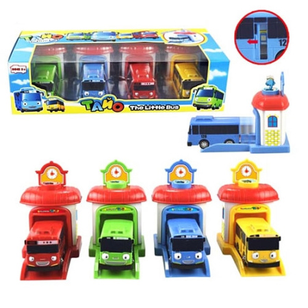 фото Игровой набор автобусов «Тайо» 2004 с гаражом (4 штуки)