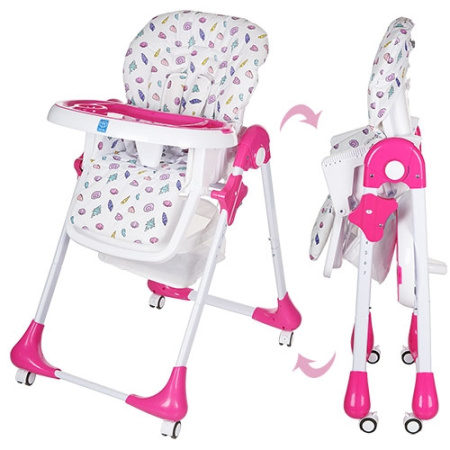 фото Складной стульчик для кормления M 3233-1 на колесиках (малиновый)