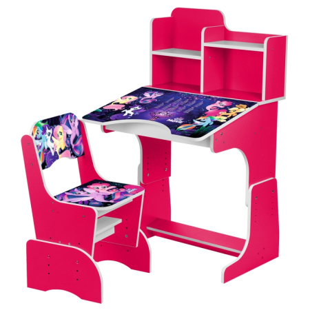 фото Парта-растишка для детей W 2071-65-3 Маленькая Пони со стульчиком (малиновая)