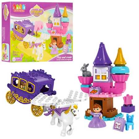 фото Конструктор для девочек JDLT 5282 замок принцессы карета с лошадью (55 деталей)