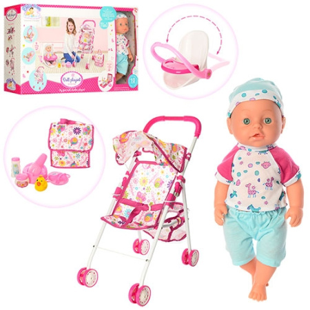 фото Детский пупс с коляской 86916 пьет-писяет шезлонг и аксессуары (36 см)